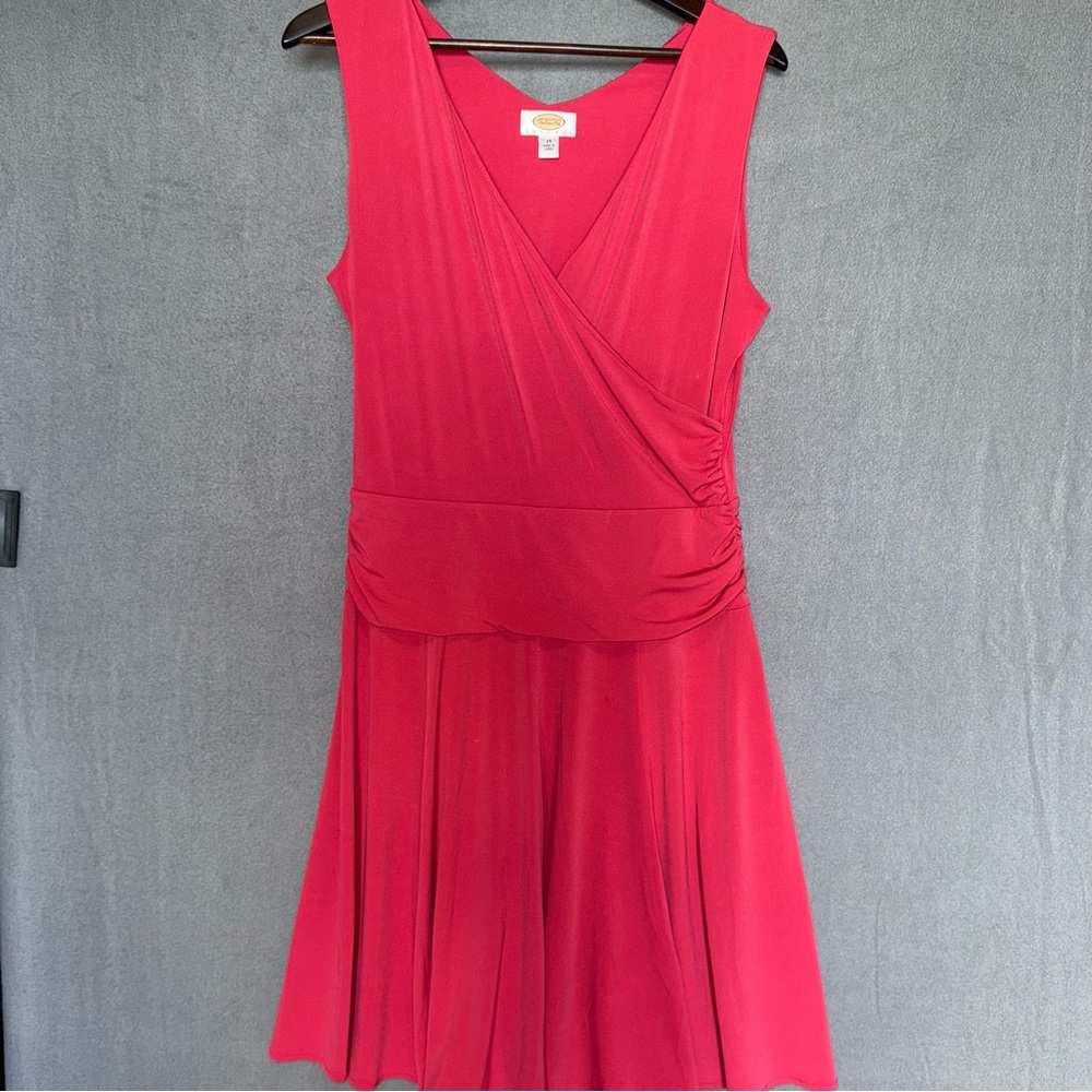 Talbots women’s size 14 Coral Sleeveless V Neck flattering Slinky Midi Dress - Picture 6 of 9